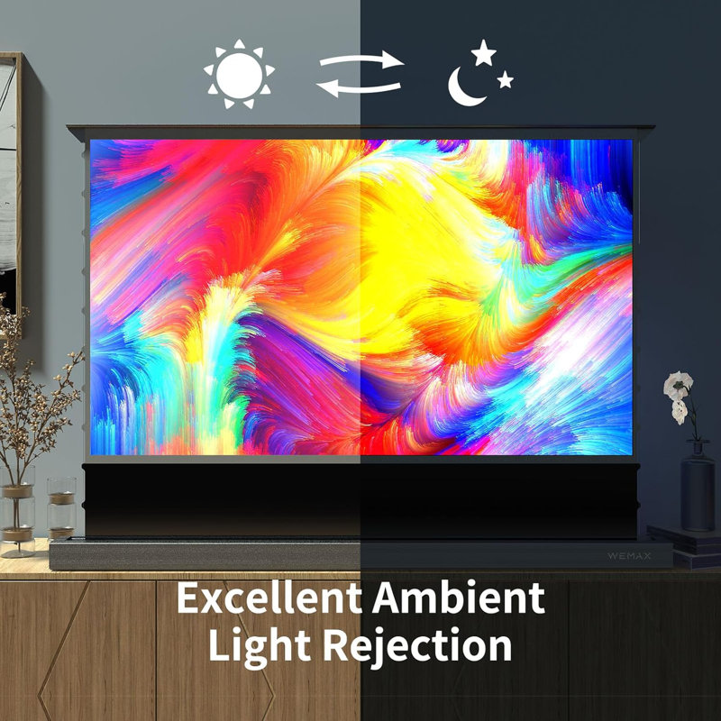 WEMAX 100" Electric Motorized Floor Rising Projection Screen, ALR Screen For UST Projector, 4K 16:9 Active 3D Ready, Compatible with Alexa)