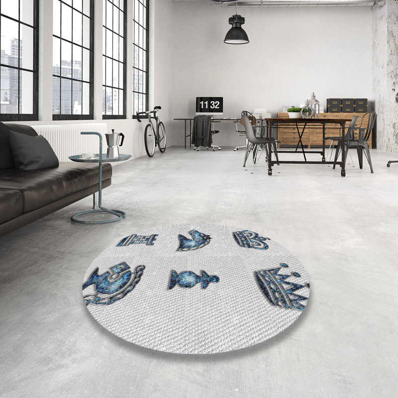 Tapis décoratif bleu Iniguez, Rond 5 pi