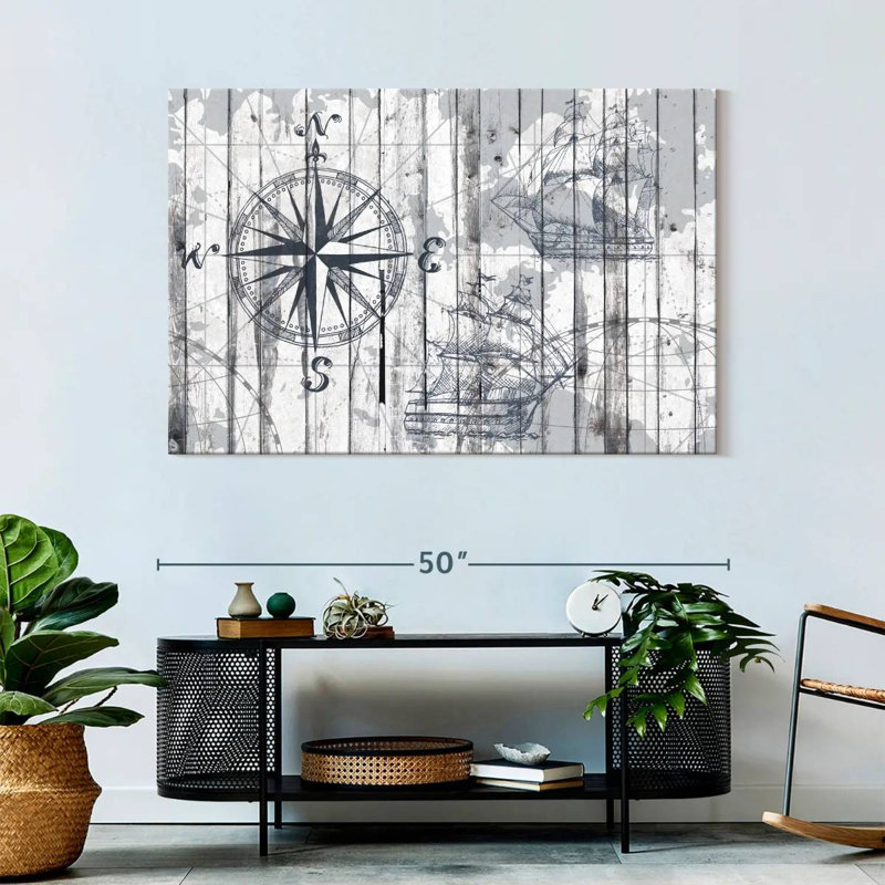 Boussole, reproduction sur toile, H 32 po x l 48 po x P 1,25 po