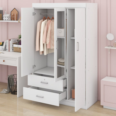 Élégante garde-robe à 3 portes avec miroir, tiroirs et tablettes