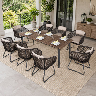 8- Person Rectangular Outdoor Dining Set With Cushions