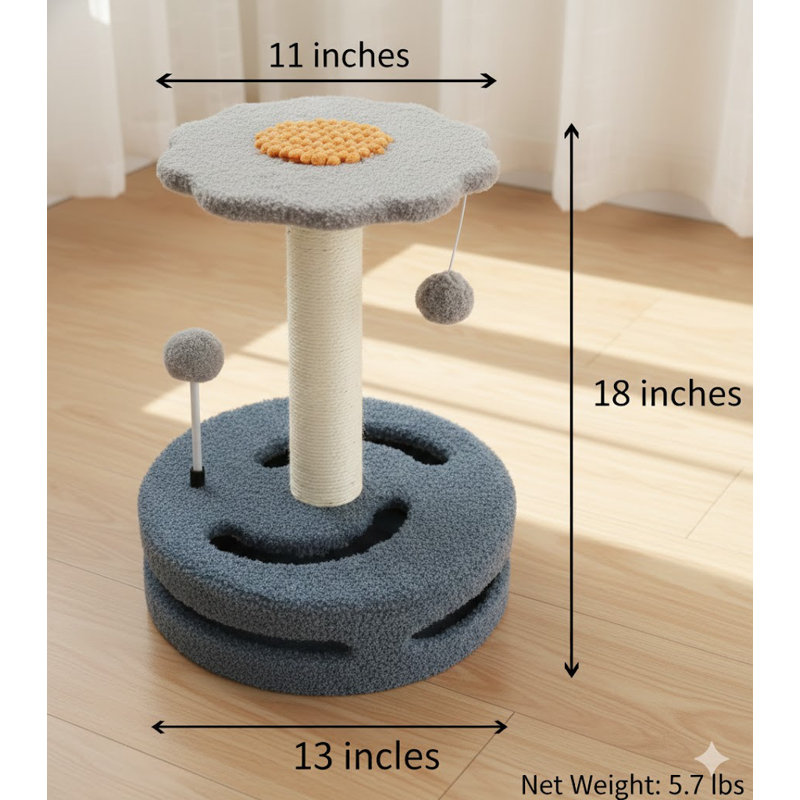 Poteau à griffes pour chat de 18 po de hauteur, grand, robuste, avec griffes remplaçables en sisal et jouet à boules suspendues avec trou pour souris, spécialement conçu pour les chats d'intérieur.