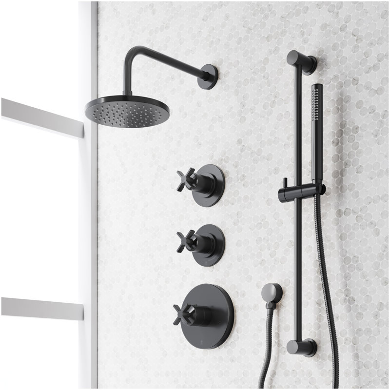 Vassor Thermostatic Shower System With Slide Bar and Hand Shower - Matte Black, Matte Black