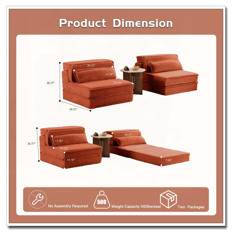 Fauteuil convertible sans assemblage requis, Orange