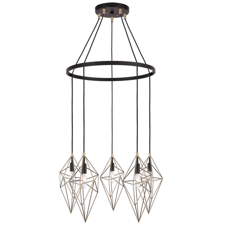 Lustre de roue de wagon à commande unique/à 5 lumières Luverne, Laiton antique / Bronze