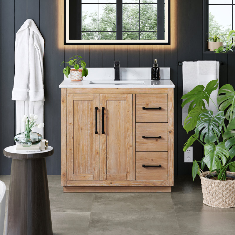 Cicero 36" Single Bathroom Vanity with Grain White Engineered Stone Countertop without Mirror