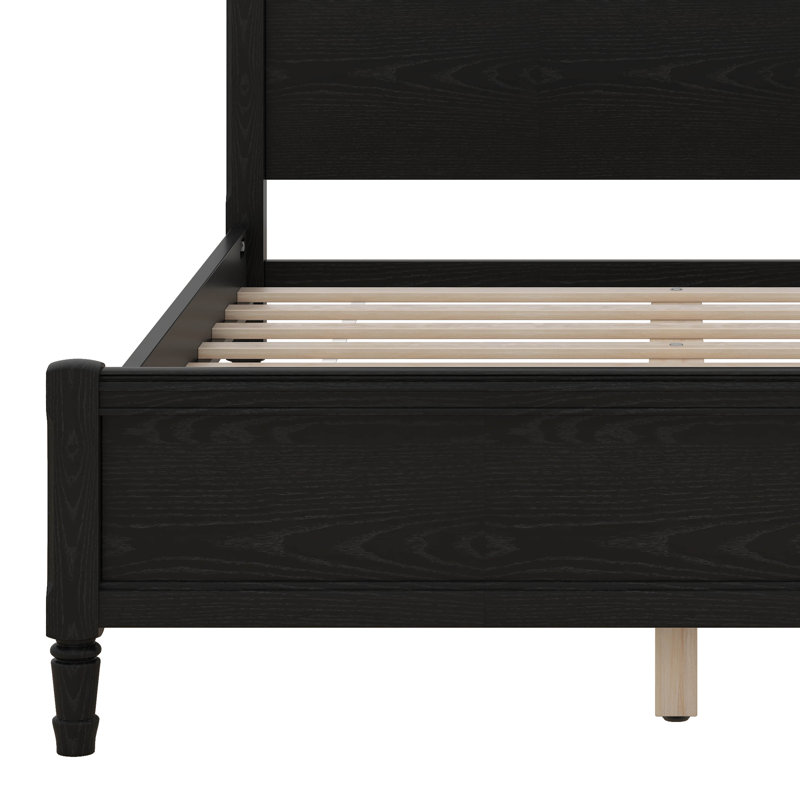 Lit plateforme avec tête et pied de lit, lit en bois de style Mid-Century moderne, aucun sommier nécessaire, Queen, Black