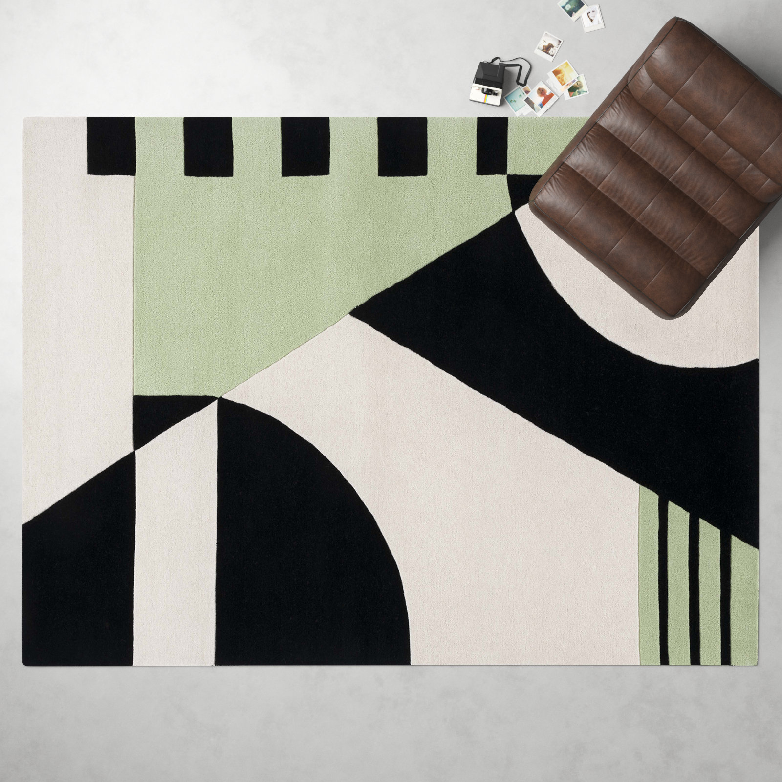 Hina Black Green Hand-Woven Rug, Rectangle 4' x 6'
