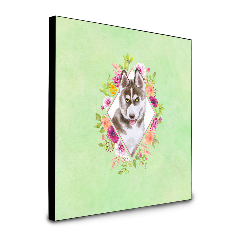 Panneau mural Dollman Flowers, Vert, Husky sibérien brun