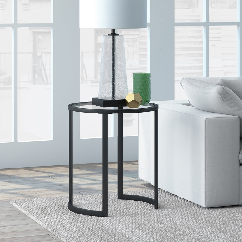 Glass Top Sled End Table, Black