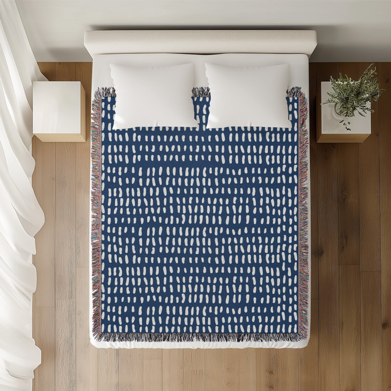Jeté en coton à imprimé abstrait Kola, Bleu, 60 po x 80 po