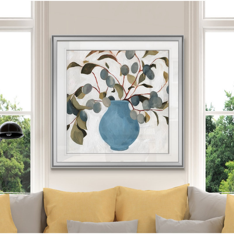 « prune branch agencement i », peinture, H 16 po x l 16 po x P 1,5 po, Encadrement argenté