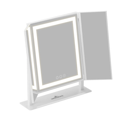 Ecka Luxury Trifold LED Tri-Tone Makeup Mirror with 360 Degree Tilt, Vanity Mirror with Stand