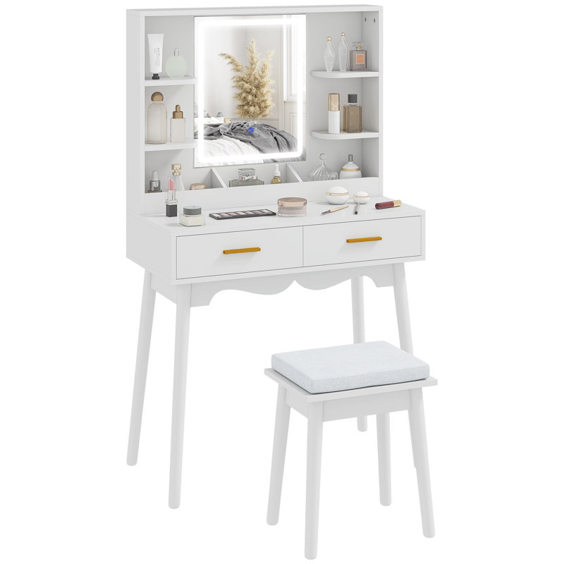 HOMCOM Dressing Table with Mirror and Stool, Modern Makeup Table White
