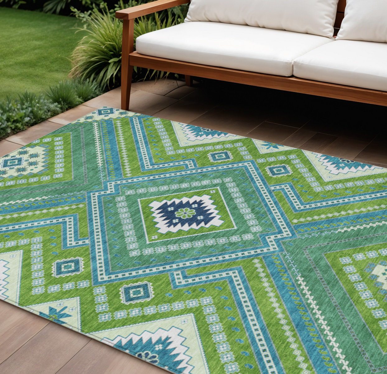 HomeRoots 10' X 14' Lime Green Tribal Washable Indoor Outdoor Area Rug ...