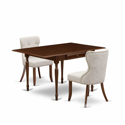 3-Piece Mahogany Finish Solid Wood Top Dining Table Set