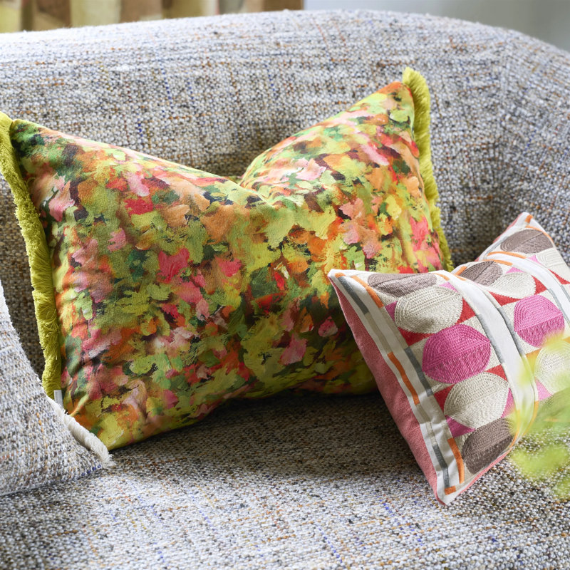 Kushime Embroidered Decorative Pillow, Fuchsia Geometric