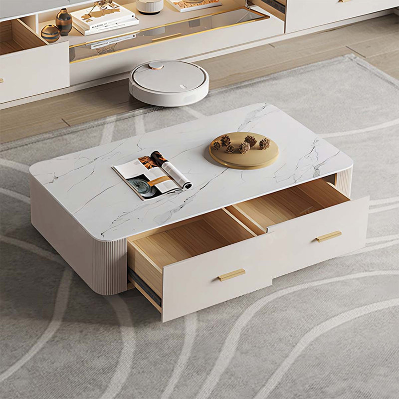 Table basse rectangulaire en bois manufacturé en pierre frittée cristal