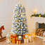 Pre Lit Snow Flocked Pencil Christmas Tree, Small Christmas Tree, Xmas Tree with Warm White Lights, 8 Light Modes, with pine cones and berries for Home and Office Decor-606942364-606942365