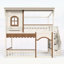 Lit superposé double au-dessus d'une chambre double avec escalier de rangement, fenêtre, bibliothèque latérale et espace inférieur convertible pour dormir ou jouer, structure en bois massif, beige et naturel profond-133491150