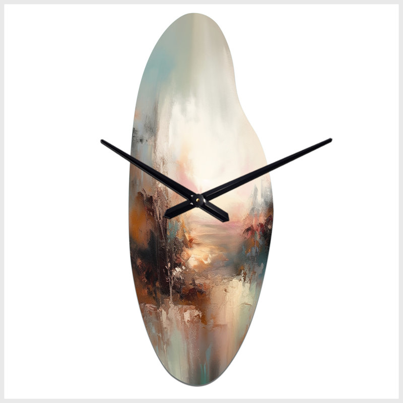 Brown Abstracted Nature I - Curved Shape Large Beige Wall Clock Sculpture, Medium