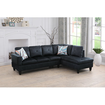 Midnight Blue Microfiber L Shaped Right Hand Facing Sectional Sofa, Sofa & Chaise
