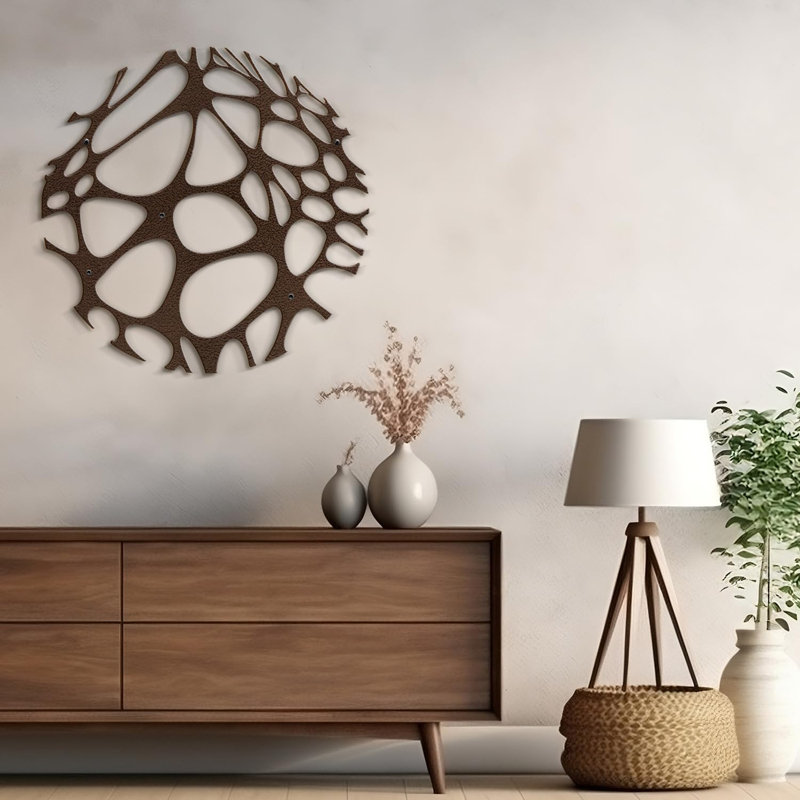 Abstrait cercle minimaliste moderne abstrait sculpture murale décorative suspendue, H 30 po x l 30 po x P 0,05 po, Brun