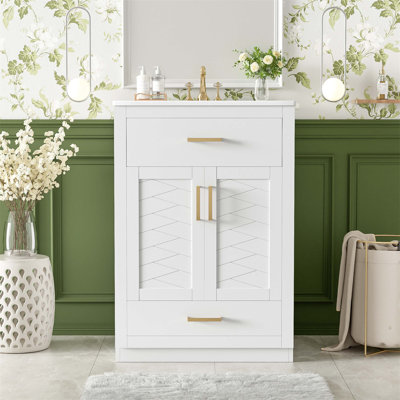 24 Inch Bathroom Vanity with Integrated Ceramic Sink, Spacious Storage, and Modern Design for Small to Medium Bathrooms