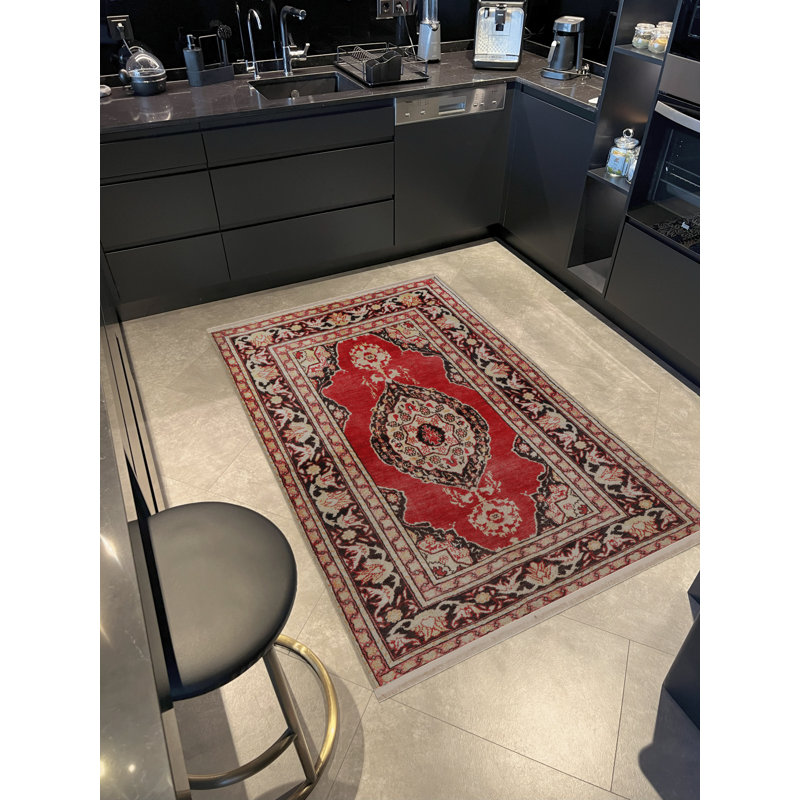 Tapis décoratif à motif floral beige et rouge, Rectangle 4 pi 11,06 po x 9 pi 10,11 po