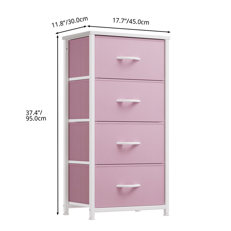 Charlet 4 Drawer Chest of Drawers 45Cm W Bedroom Drawers, Pink/White