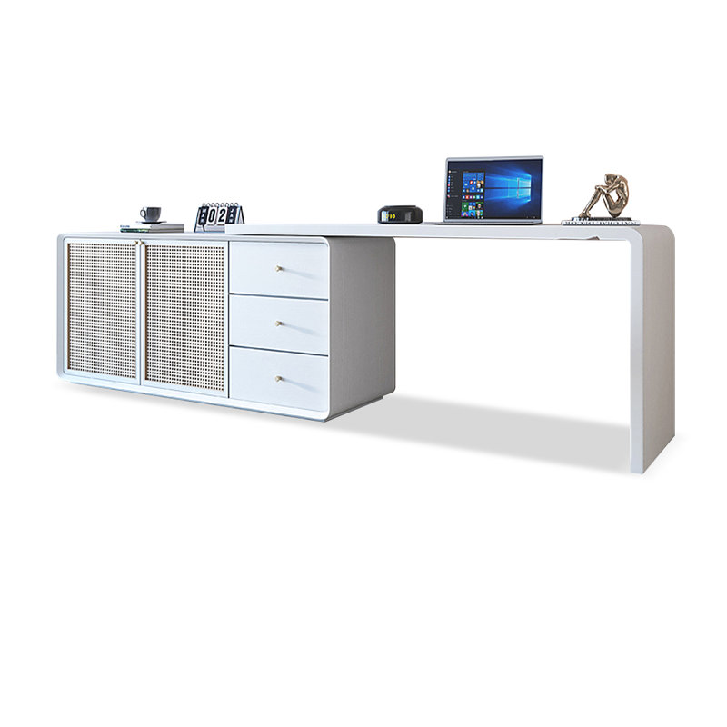 Rectangular Solid Wood desks, 29.53" H x 122.05" W x 19.69" D, White