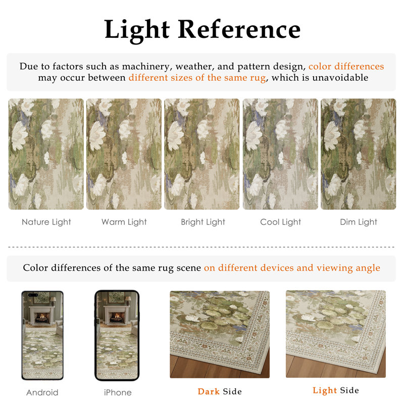 Tapis lavable à la machine Aura Waterlily, Beige, Rectangulaire 3 pi x 5 pi