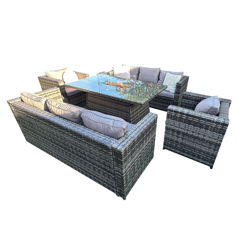 Garden 8 Seat Firepit Corner Set in Grey