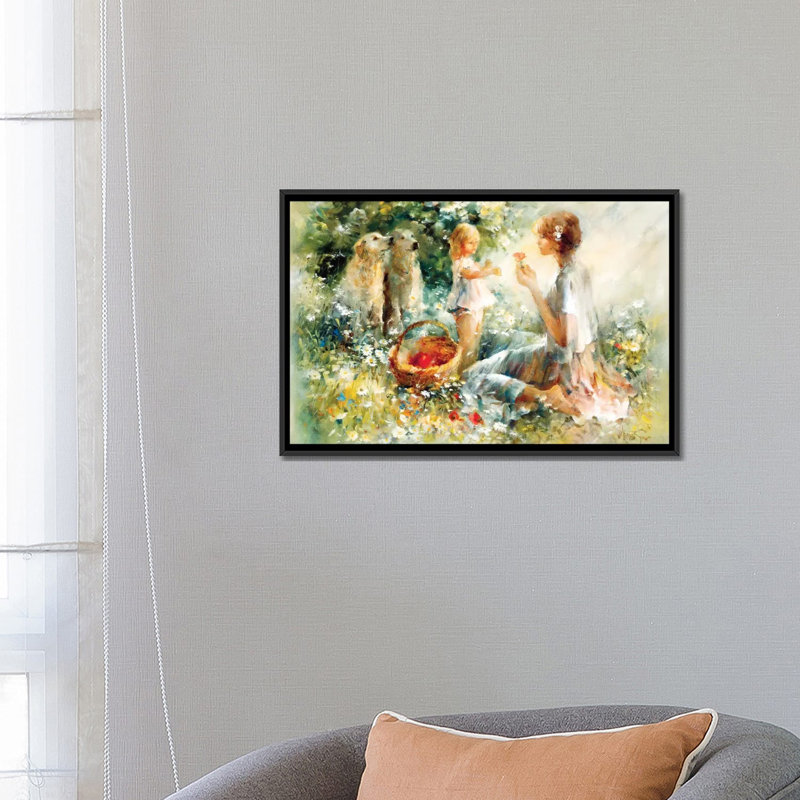 « pique-nique », impression sur toile, H 18 po x l 26 po x P 1,5 po, Toile avec cadre noir, Pas de tapis