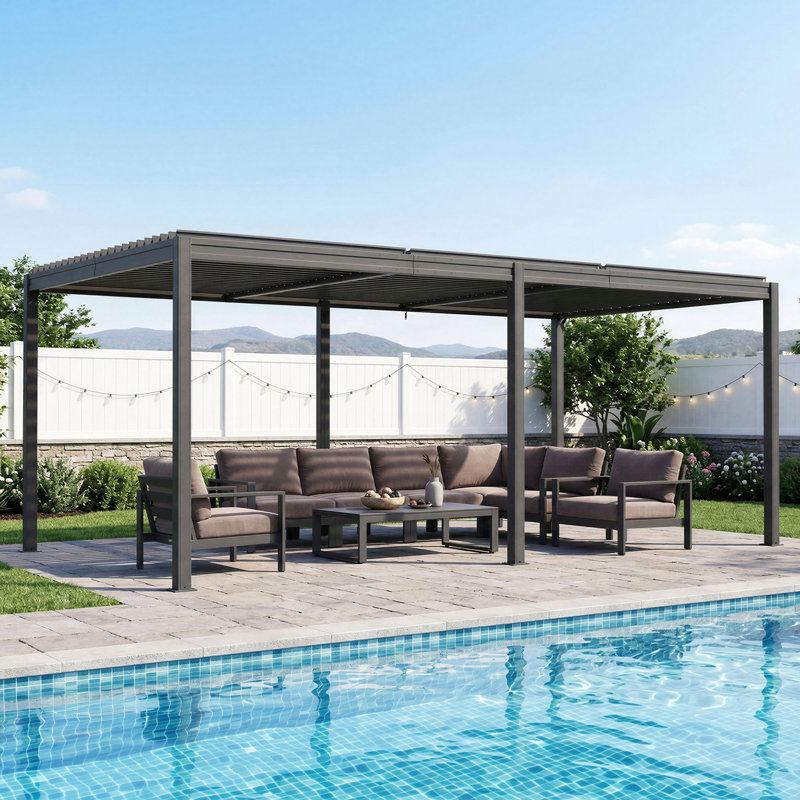 Domi Patio Outdoor Aluminum Louvered Pergola, 20" W x 10' D, Gray