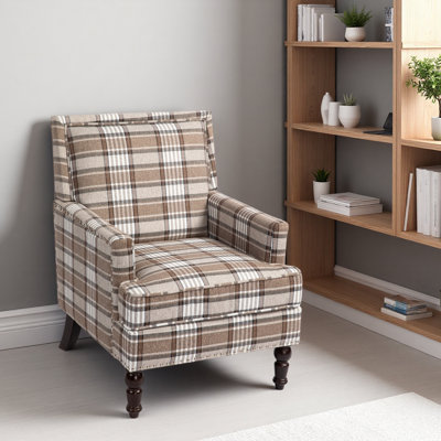 Chaise d'appoint rembourrée, fauteuil vintage avec tissu en lin et garniture cloutée pour le salon