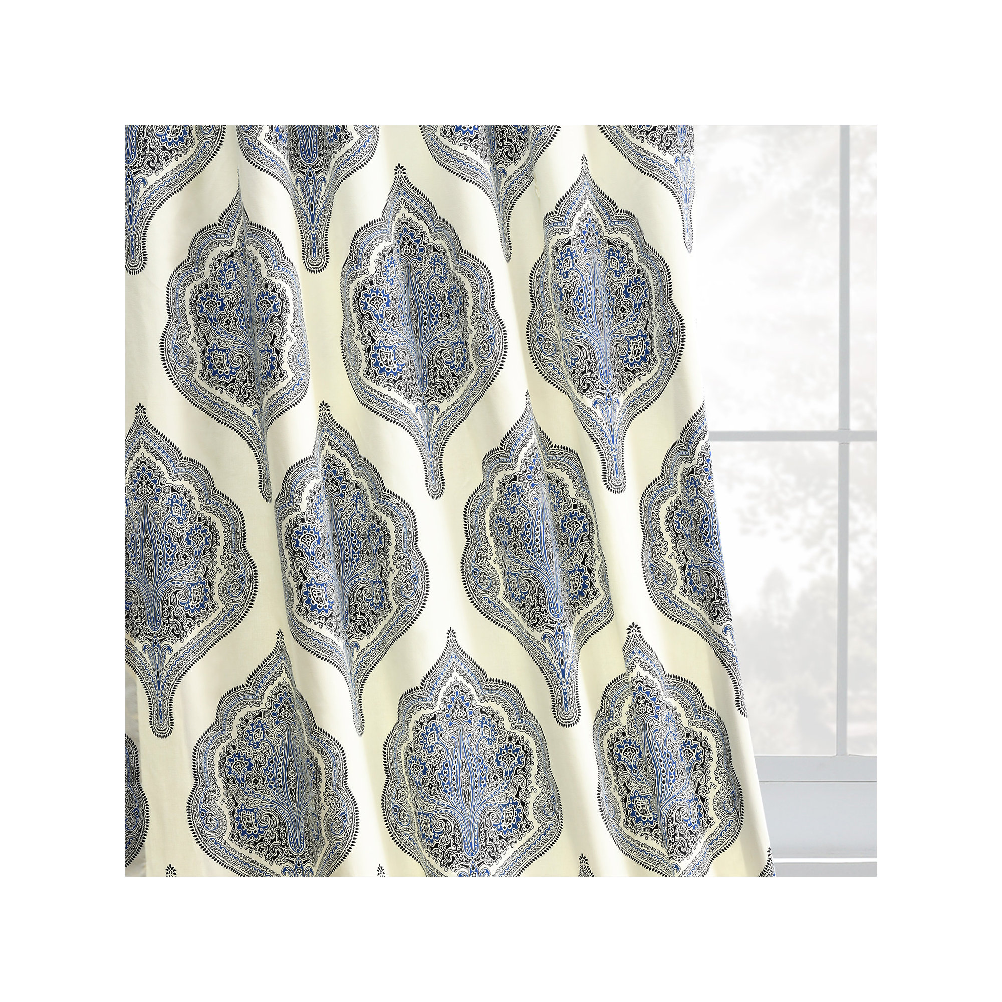 Lawhon Room Darkening 100% Cotton Curtain, Blue, 50"W x 96"L