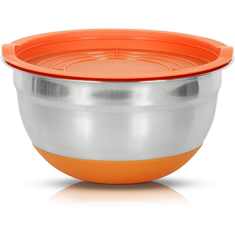 10 PC Covered Stainless Steel and Silicone Mixing Bowl Set with Grating Tools - Persimmon Orange