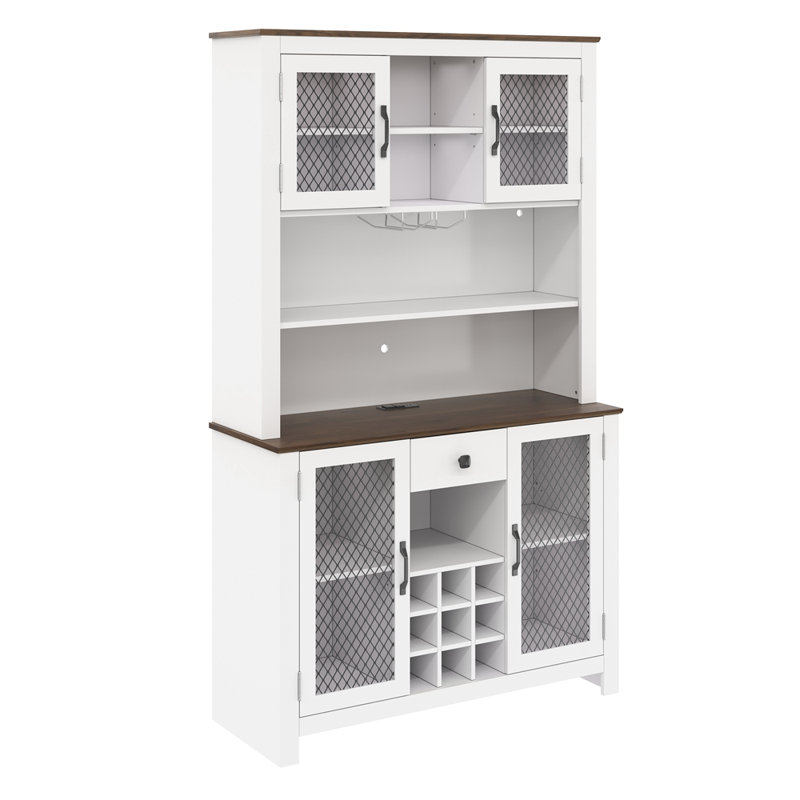 70.9" Kitchen Pantry Storage Cabinet Rustic Buffet Cabinet, Kitchen Hutch Cabinet with LED Outlets Food Pantry Cabinet with Doors and Shelves Wine Rack for Dining Room