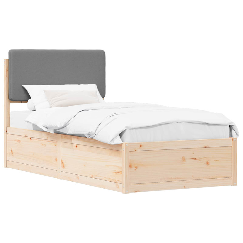 Solid Wood Bed, European Single (90 x 200 cm), Light Grey