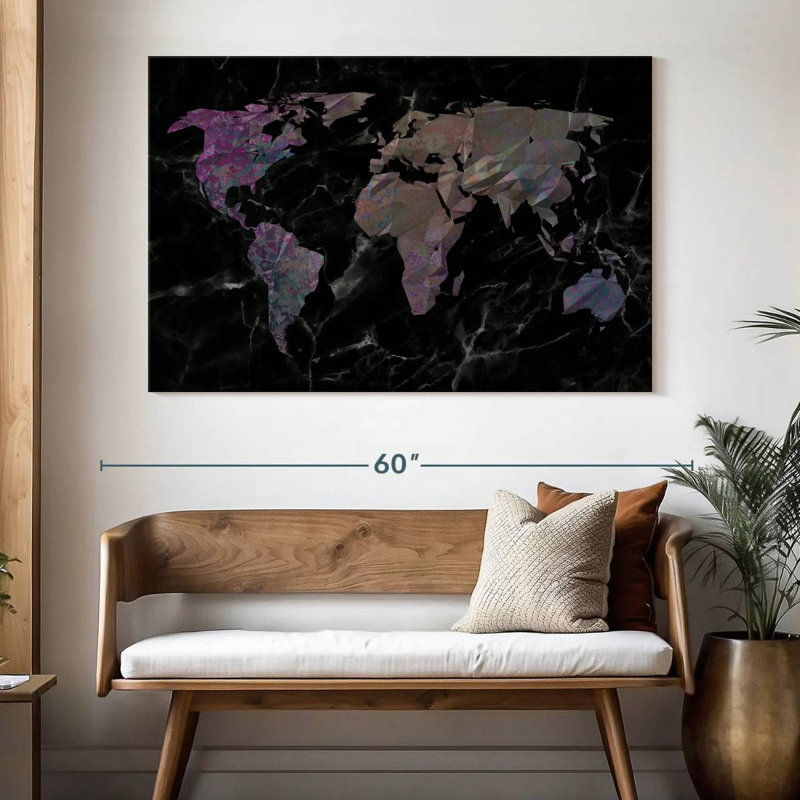 Carte du monde géométrique foncée Aliaz, H 34 po x l 51 po