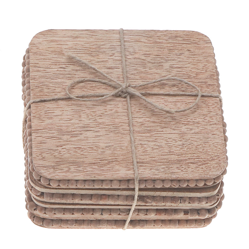Ensemble de 4 sous-verres carrés naturels perlés