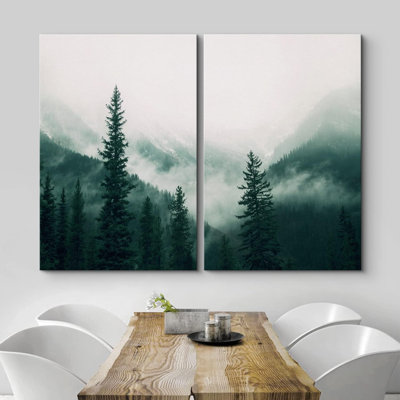 «Dark Mountain Range Tree Forest Mist Nature Landscape», impression sur toile, 2 pièces