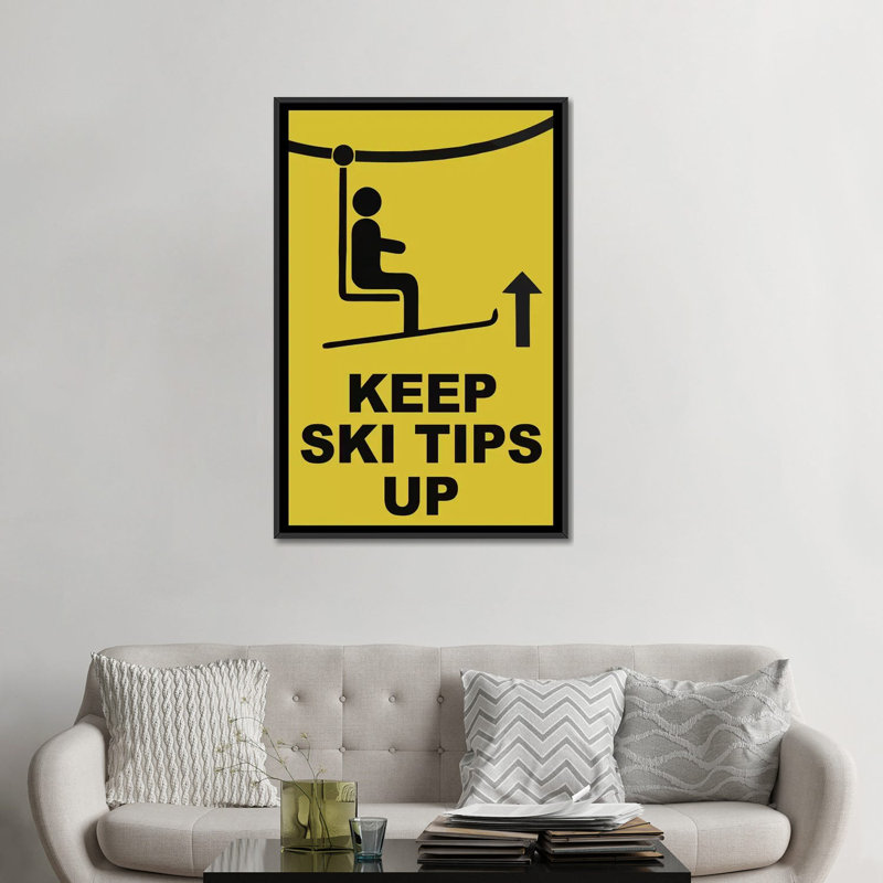 «Ski Tip», art textuel sur toile, H 60 po x l 40po x P 1,5 po, Toile avec cadre noir, Pas de tapis