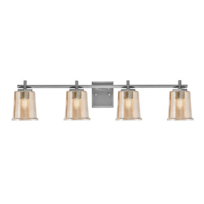 Brookwood 4 Light Bath Bar Shown In Graphite Finish With 5.25" Amber Bubble Glass