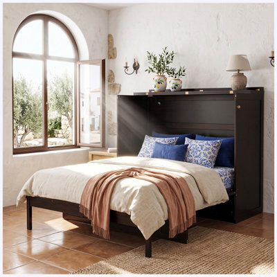 Full Size Murphy Wall Bed with Large Storage Drawers, Espresso