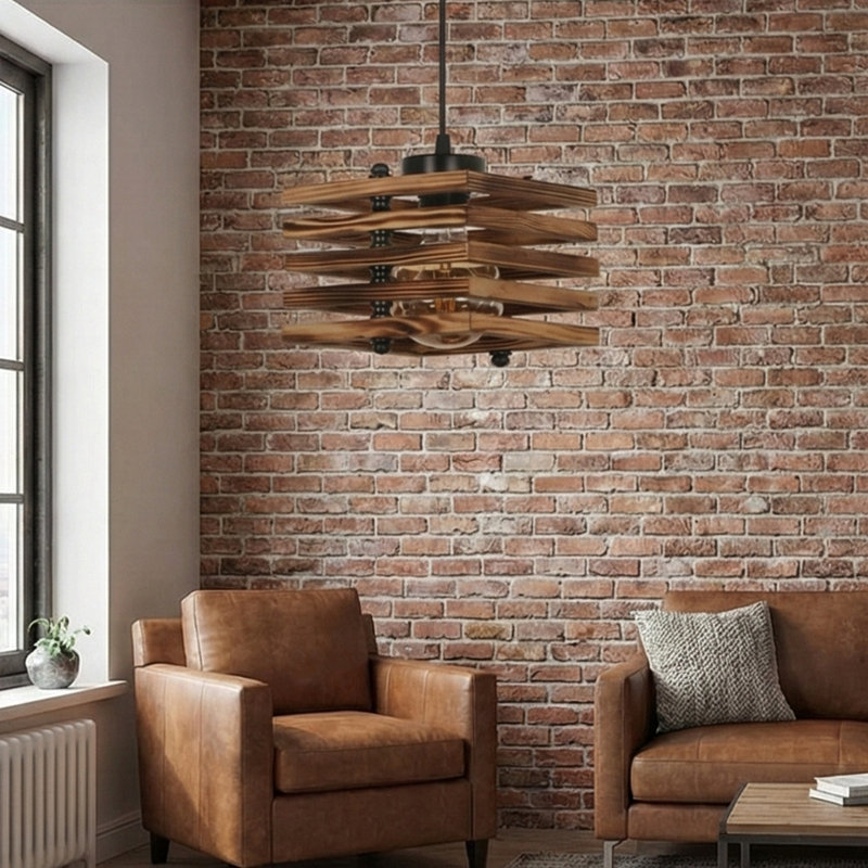 Luminaire suspendu géométrique en bois à 1 lumière Arlow