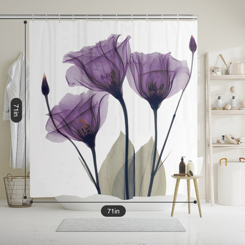 Castile Gentian X-Ray Flowers Shower Curtain, 71" H x 72" W, Lavender