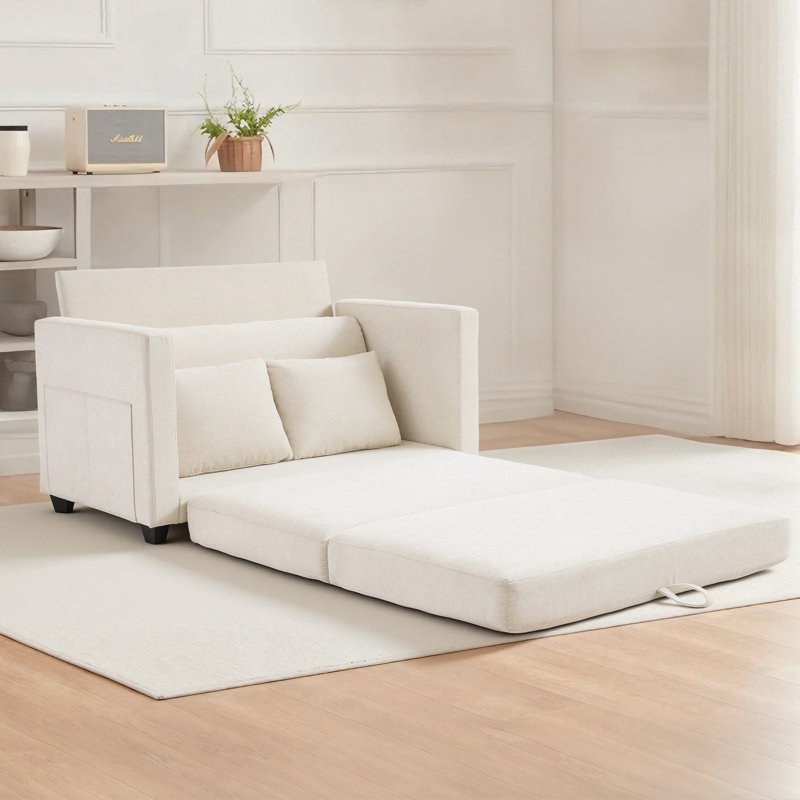 52'' Chenille Upholstered Loveseat Pull-out Sleeper Chair Accent Chair Bed For Small Spaces, Beige