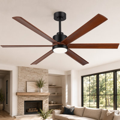 Ventilateur de plafond intelligent de 60 po avec éclairage et télécommande et commande APP, moteur à courant continu silencieux réversible à 6 vitesses, DEL à 3 lumières à intensité variable, ventilateur de plafond en bois de paulownia à 6 pales pour le salon de la chambre à coucher